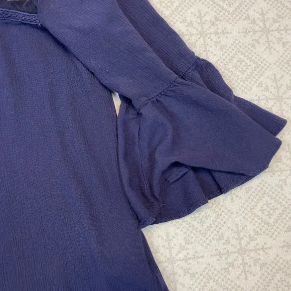 Yessica Embroidered Mesh Yoke Bell Sleeve Blouse Women EUR 38 M Navy Blue Boho - Picture 4 of 10